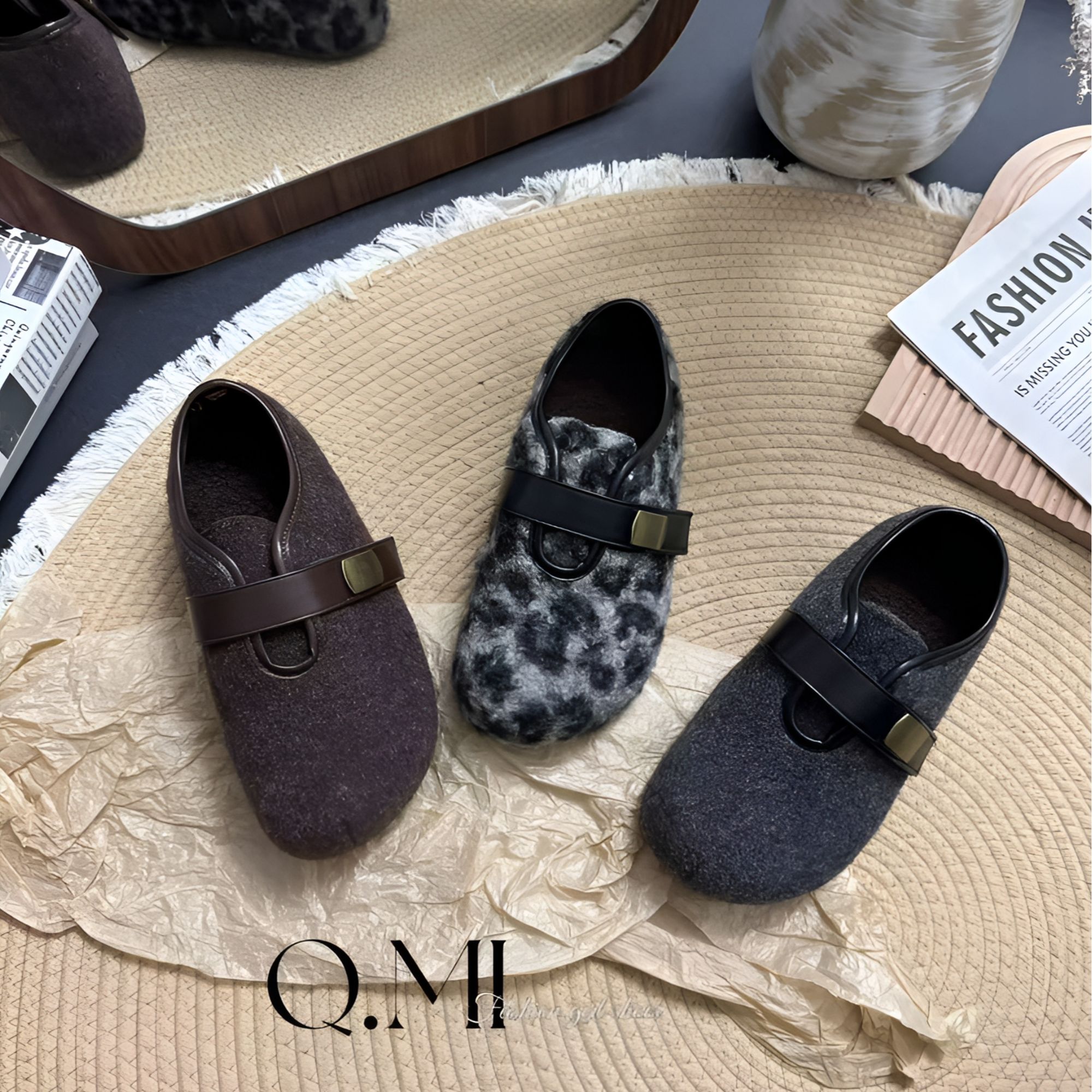 Q.MI5公分毛呢毛毛鞋女外穿秋冬季加绒棉鞋平软底鞋子女款秋冬