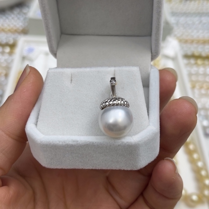 海水珍珠颈饰银S925镶嵌澳白吊坠12-13mm