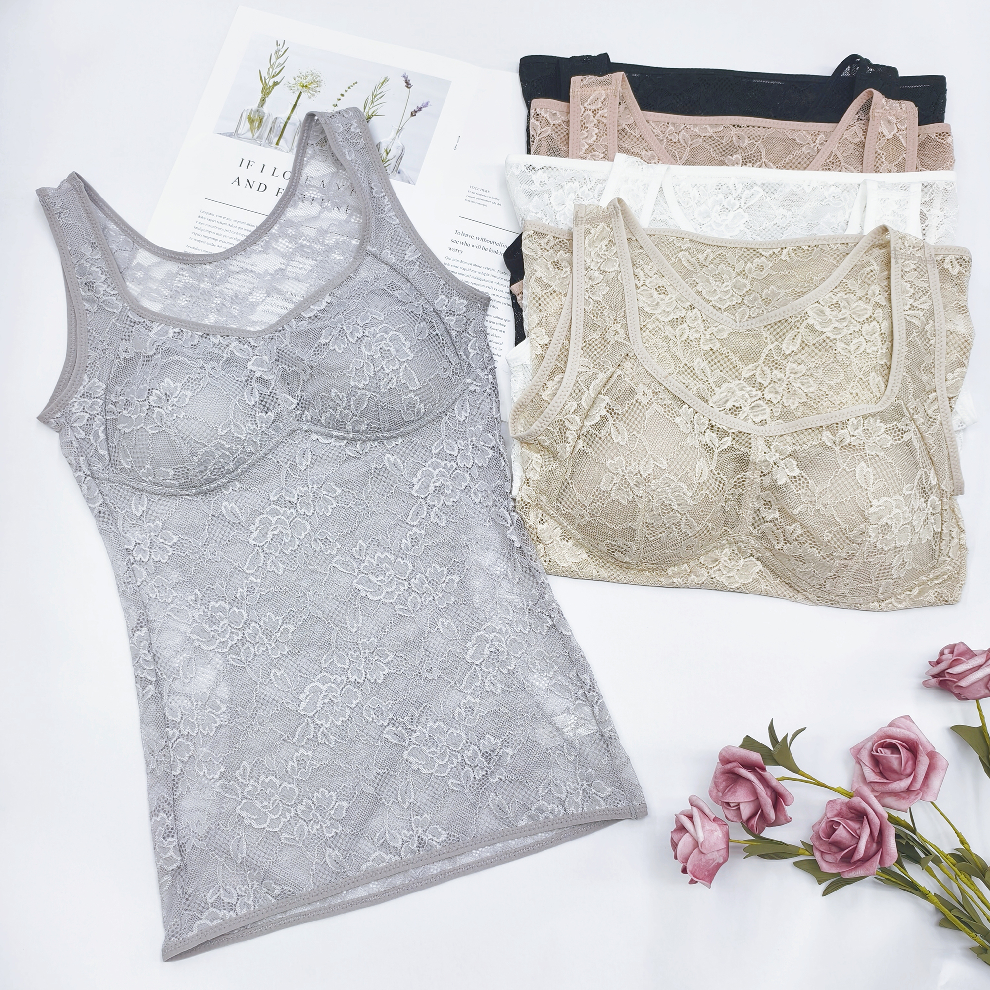 【花恋】秋季新款法式软蕾丝背心气质内搭微压收腹女士背心0308