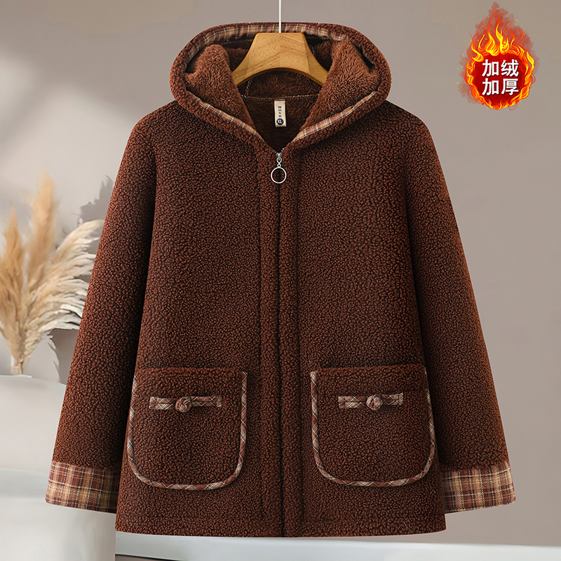 加厚中年中老年女大码加绒棉衣中老年女装宽松