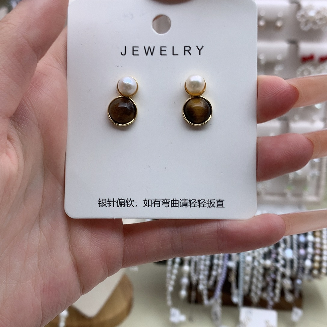 耳饰银S925镶嵌淡水珍珠