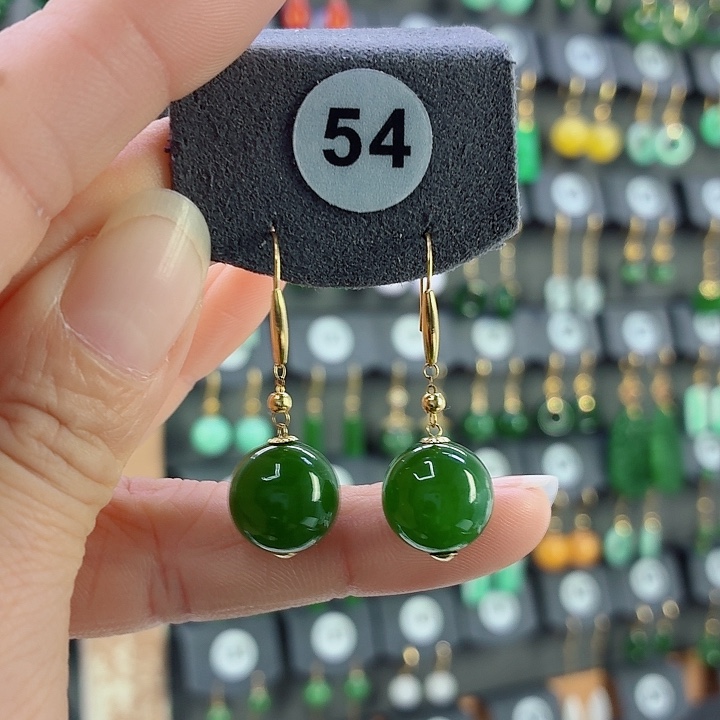 和田玉18K金镶嵌耳饰