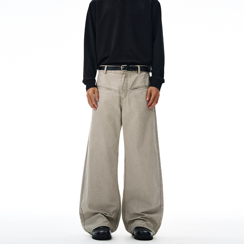 2025秋季美式cleanfit情侣弯刀浅灰色珠帆马丁休闲裤男女直筒宽松