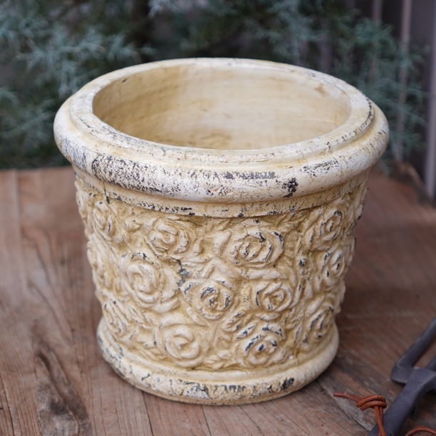 手工粗陶玫瑰盆红陶花盆花园摆件