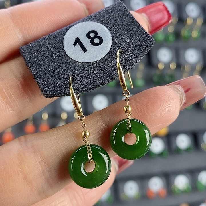 和田玉耳饰18K金镶嵌