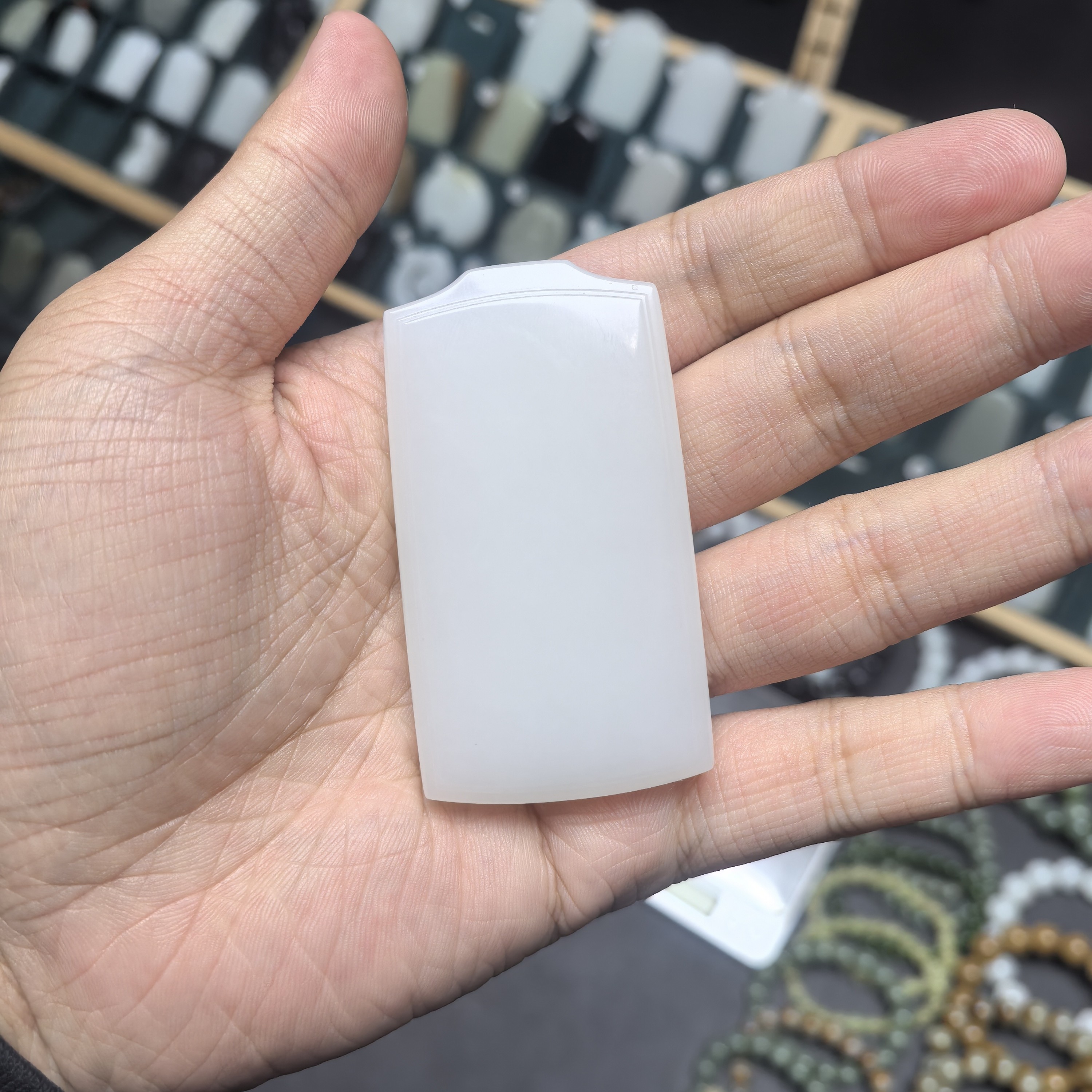 山料白玉平安无事牌男女挂件带证书