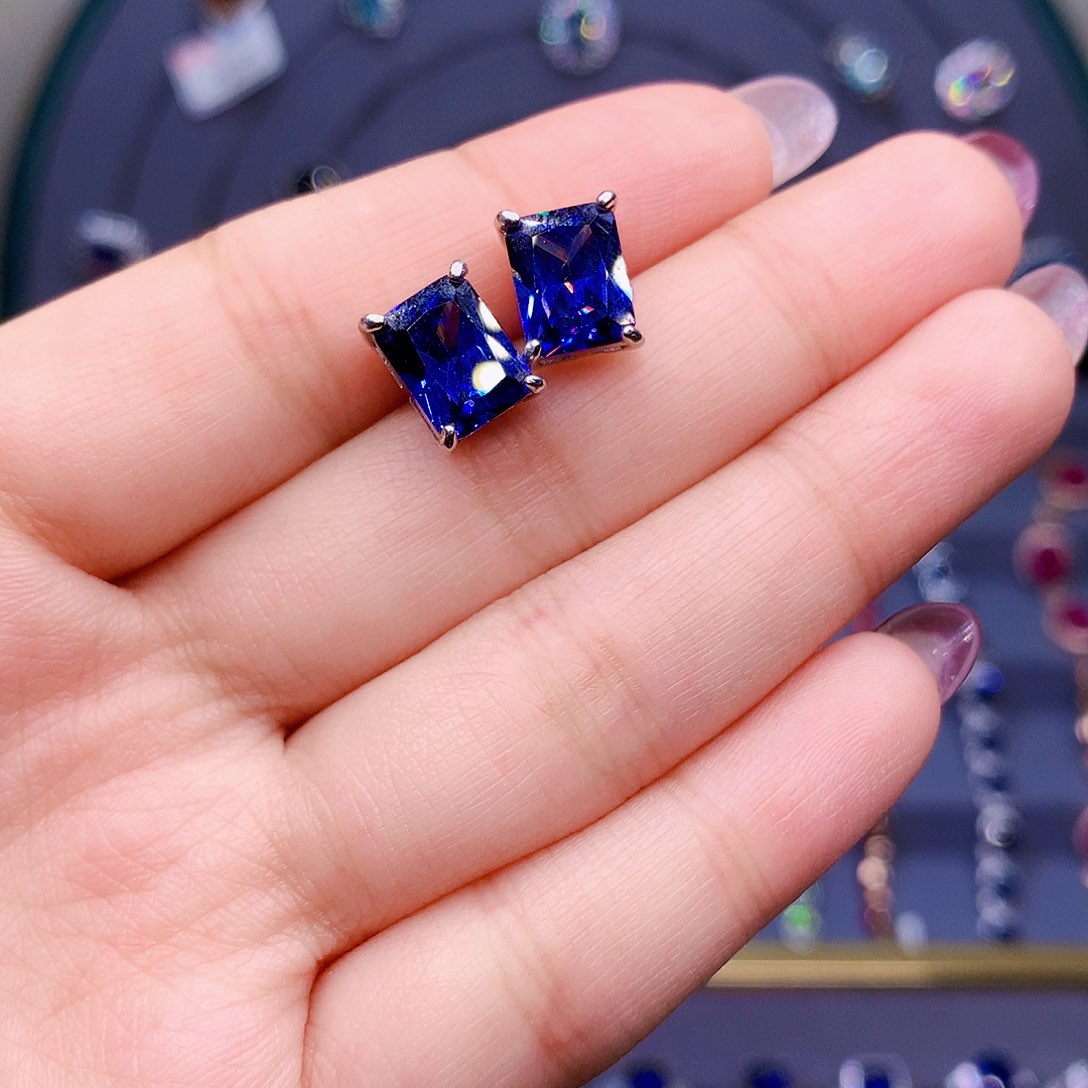 蓝宝石耳饰银S925镶嵌