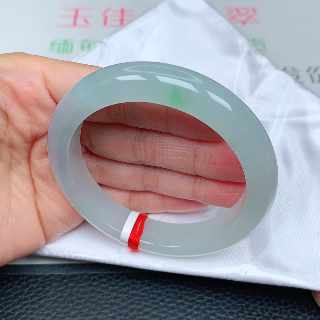 未镶嵌手镯翡翠冰胶飘阳绿新品7