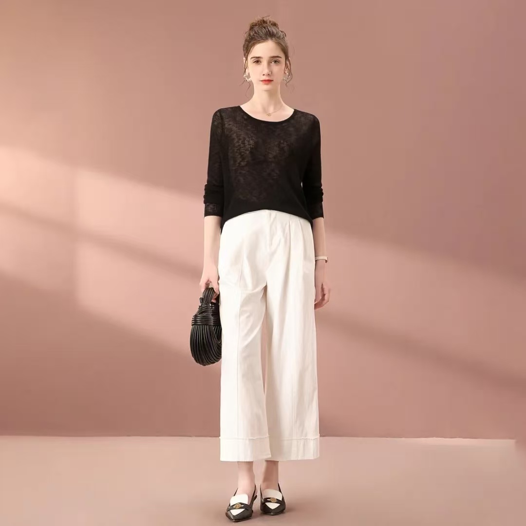 【HT906】依索依长袖贝壳扣针织衫设计感时尚套裤