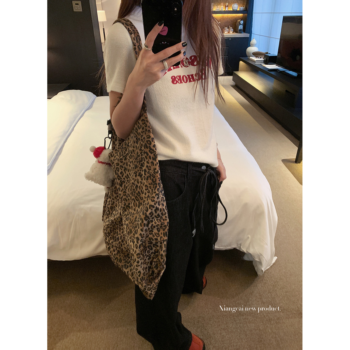 香菜不加辣XIANGCAI 宽松慵懒抽绳休闲阔腿牛仔裤女秋季直筒裤子
