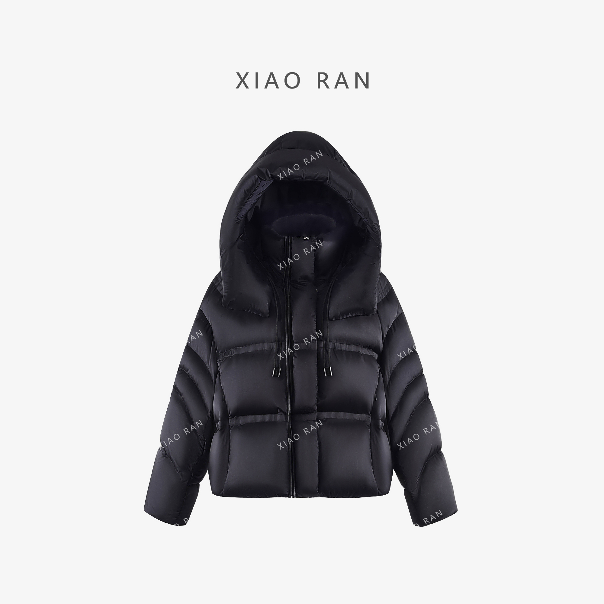 【小冉】流光暖感纱桑丝缎面气质加厚羽绒服短款连帽冬季251222