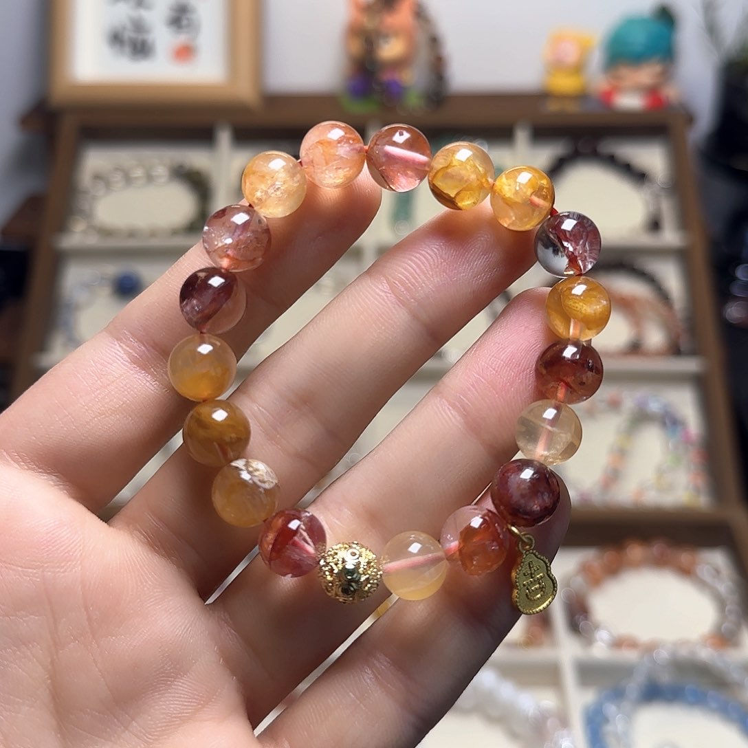 水晶手链未镶嵌黄胶花红胶花手链