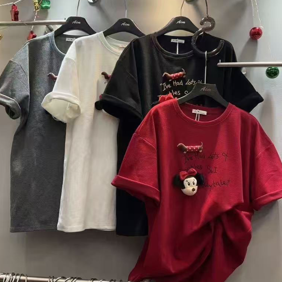 重工加厚磨毛T恤女秋冬宽松显瘦百搭