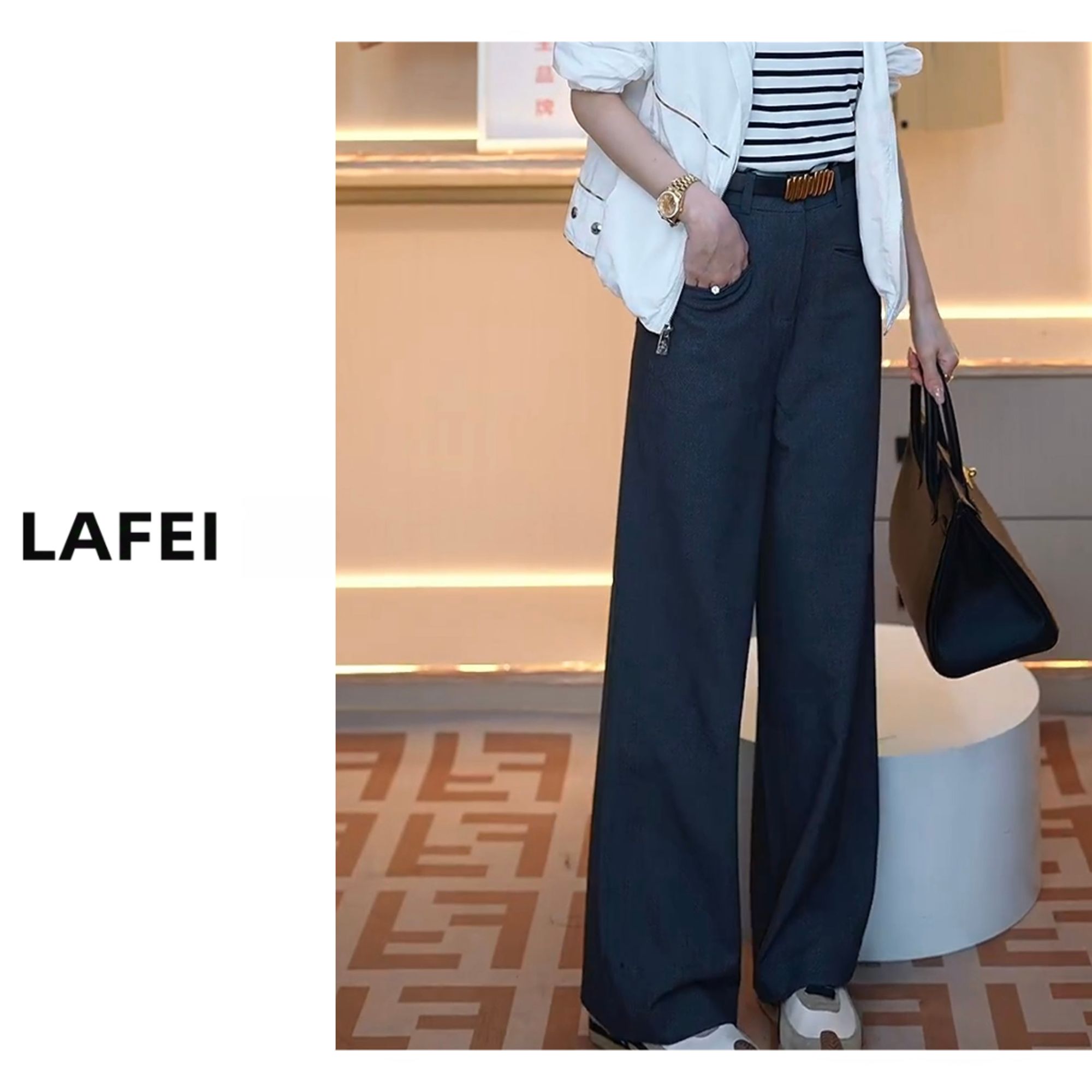 [时髦腿精]新款春夏高腰西装垂感显瘦直筒休闲裤