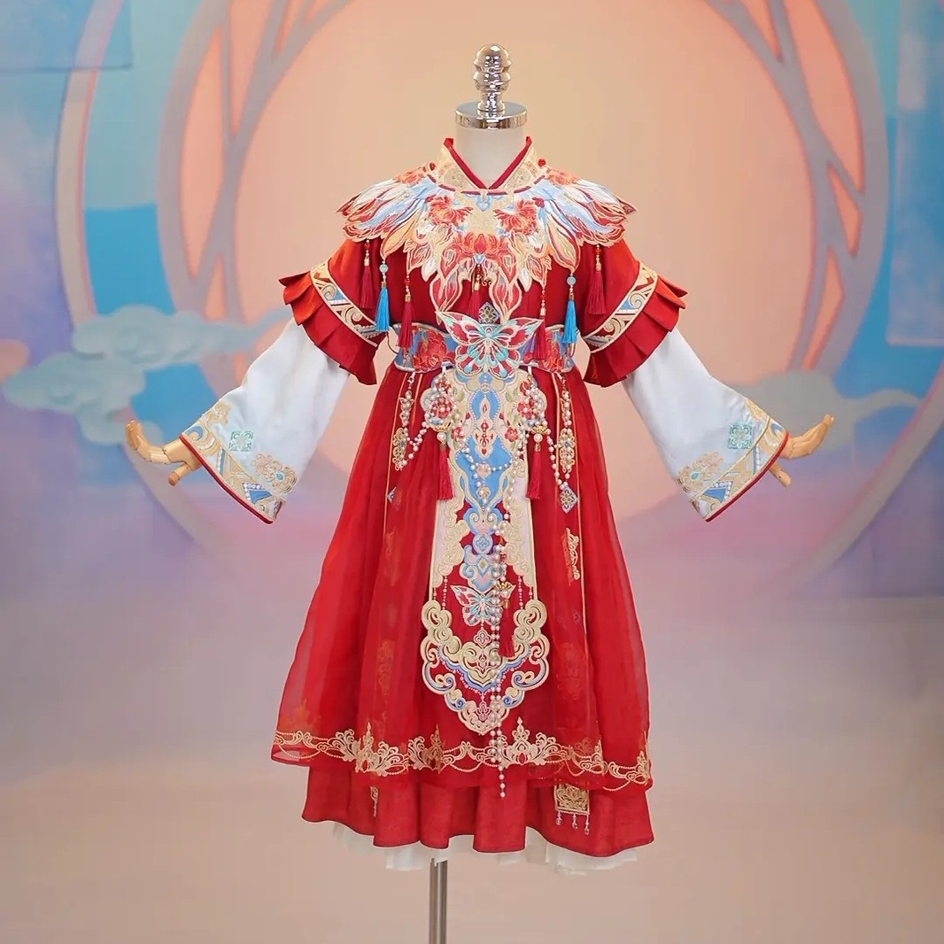 朝童华耀惊鸿秋冬新品女童中国风汉服连衣裙古装襦裙云肩腰封套装
