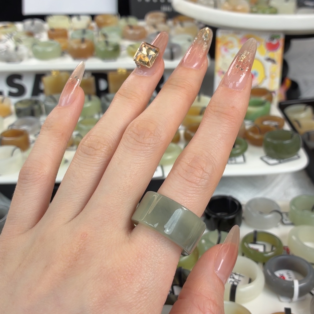 和田玉未镶嵌戒指z101青花直切17.4