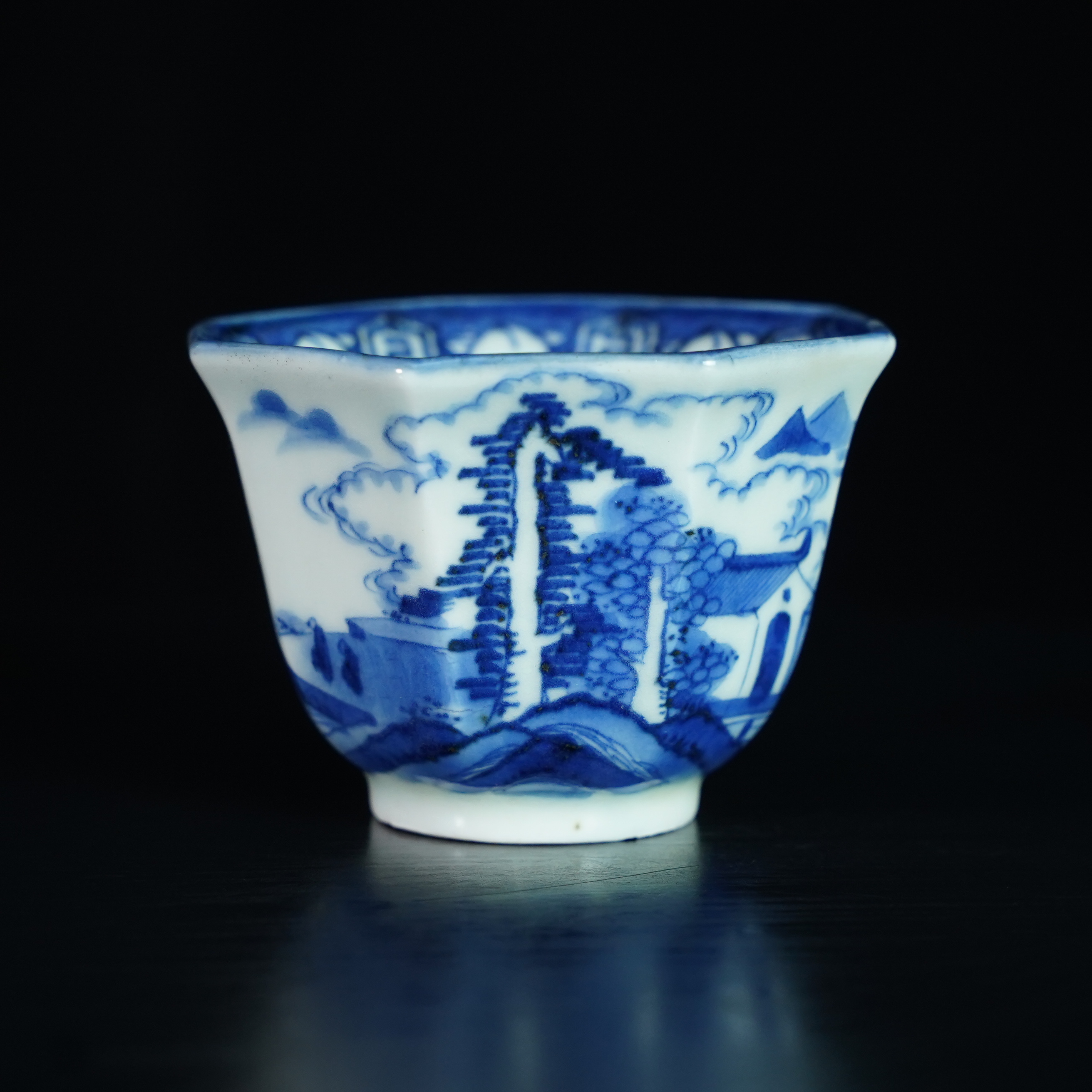 LABC241225124【十竹斋】清晚期山水风情八方茶杯