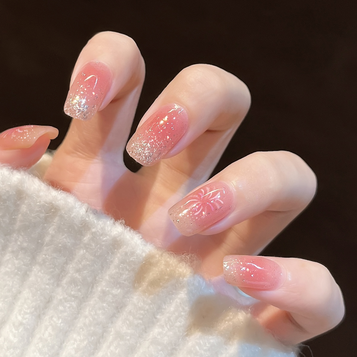 【ES940浪漫烟花】20指照灯变硬的uv半固化凝胶美甲贴纸全贴半烤