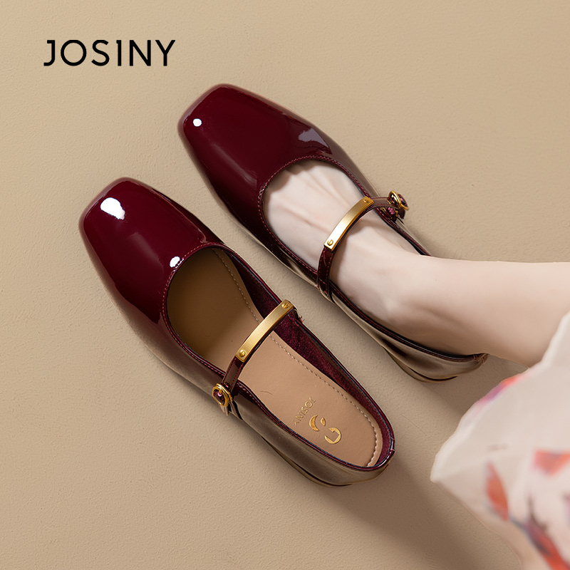 卓诗尼法式玛丽珍鞋2025春秋新款红色复古赫本风小皮鞋浅口单鞋女