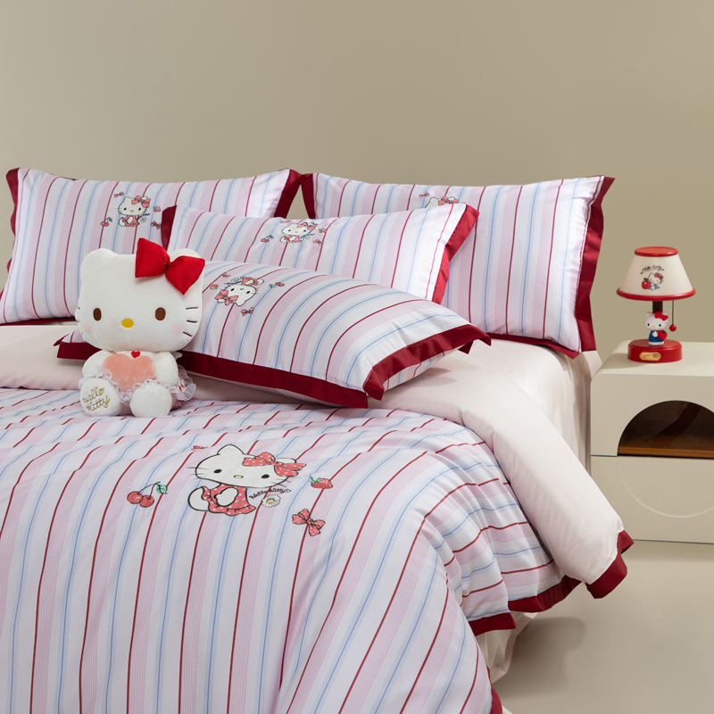 《三丽鸥正版授权》Hello kitty全棉贡缎软刺绣柔软细腻四件套元气