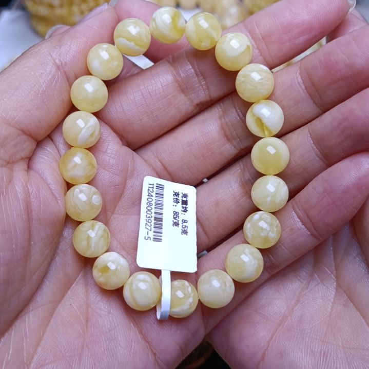 蜜蜡手串未镶嵌俄料蜜蜡白花手串