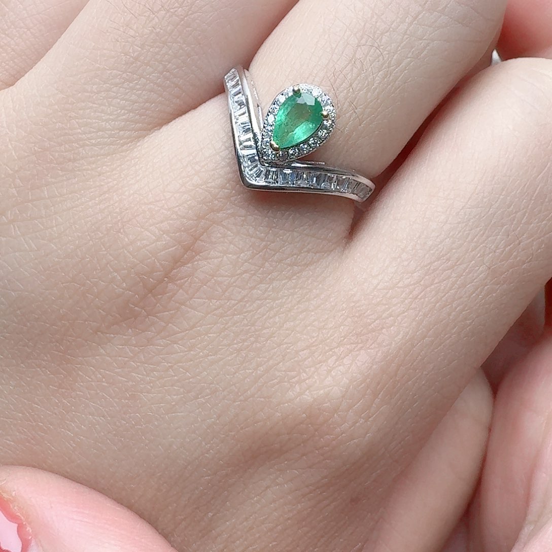 祖母绿戒指银S925镶嵌戒指