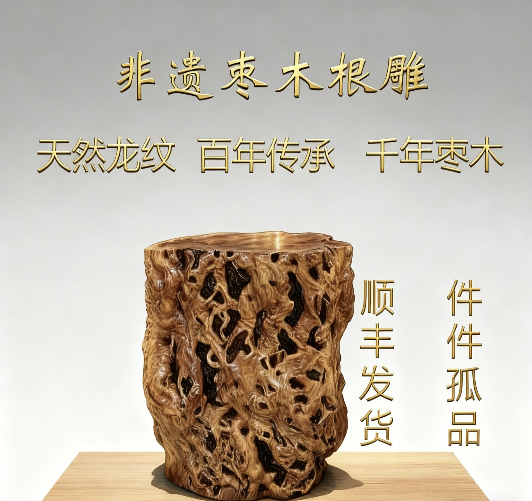 【天然龙纹雷击枣木根雕】开播捡漏链接凳子根雕以直播间实物为主