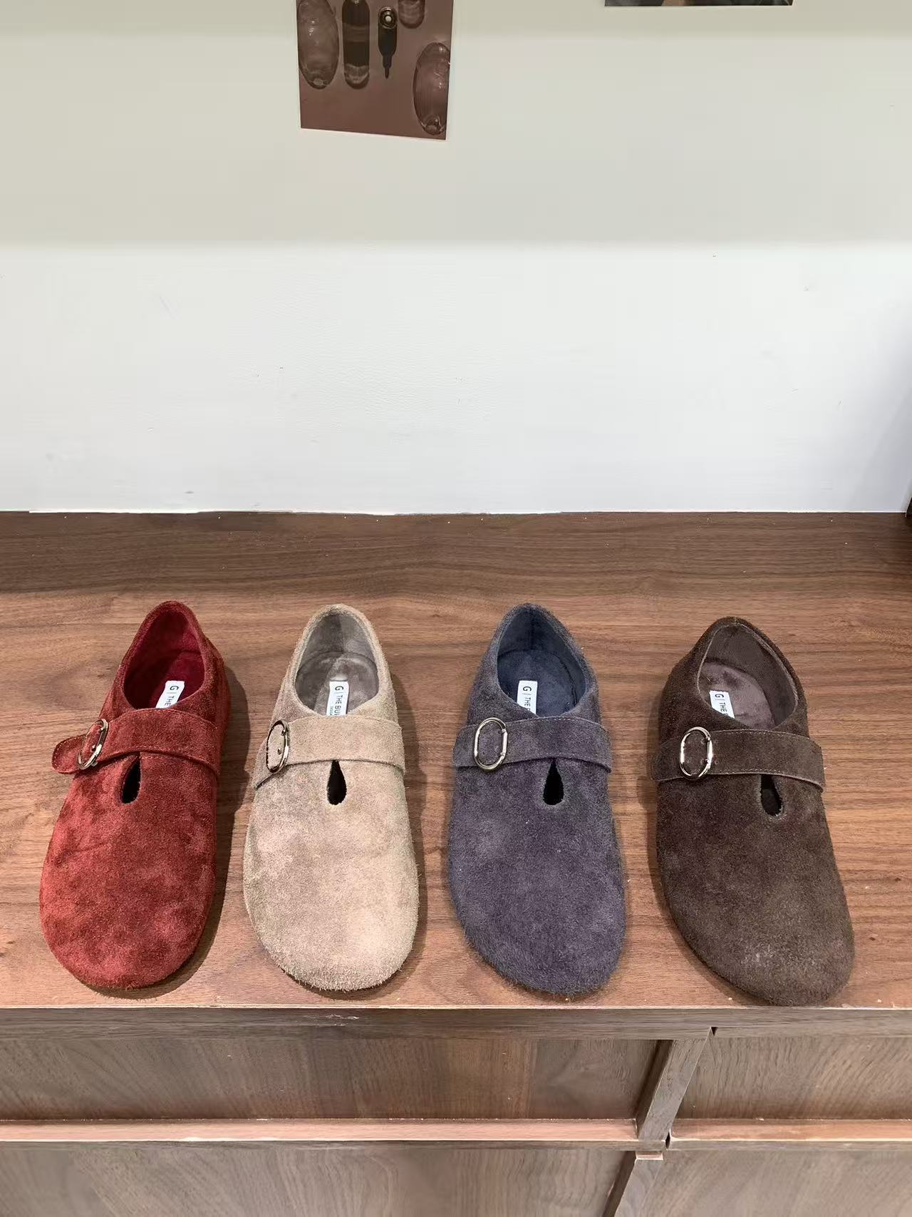 内增高真皮加绒勃肯鞋女厚底博肯玛丽珍鞋豆豆鞋