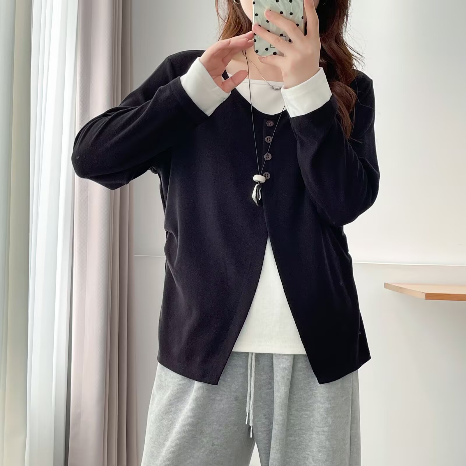 微胖MM秋季新款设计感拼色假两件长袖T恤女大码宽松百搭打底上衣