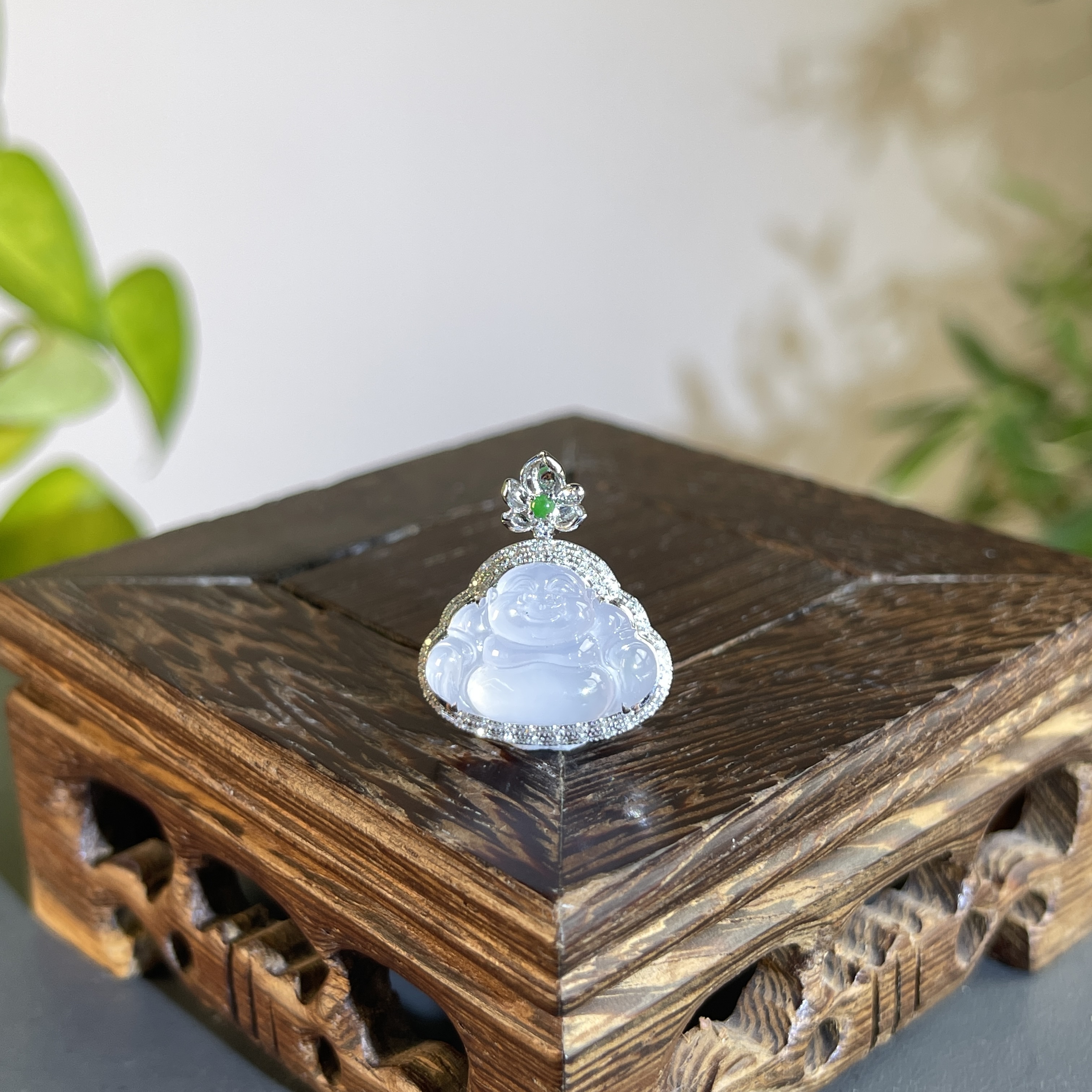 JTW16-161 天然缅甸A货翡翠  18K含钻镶嵌佛公