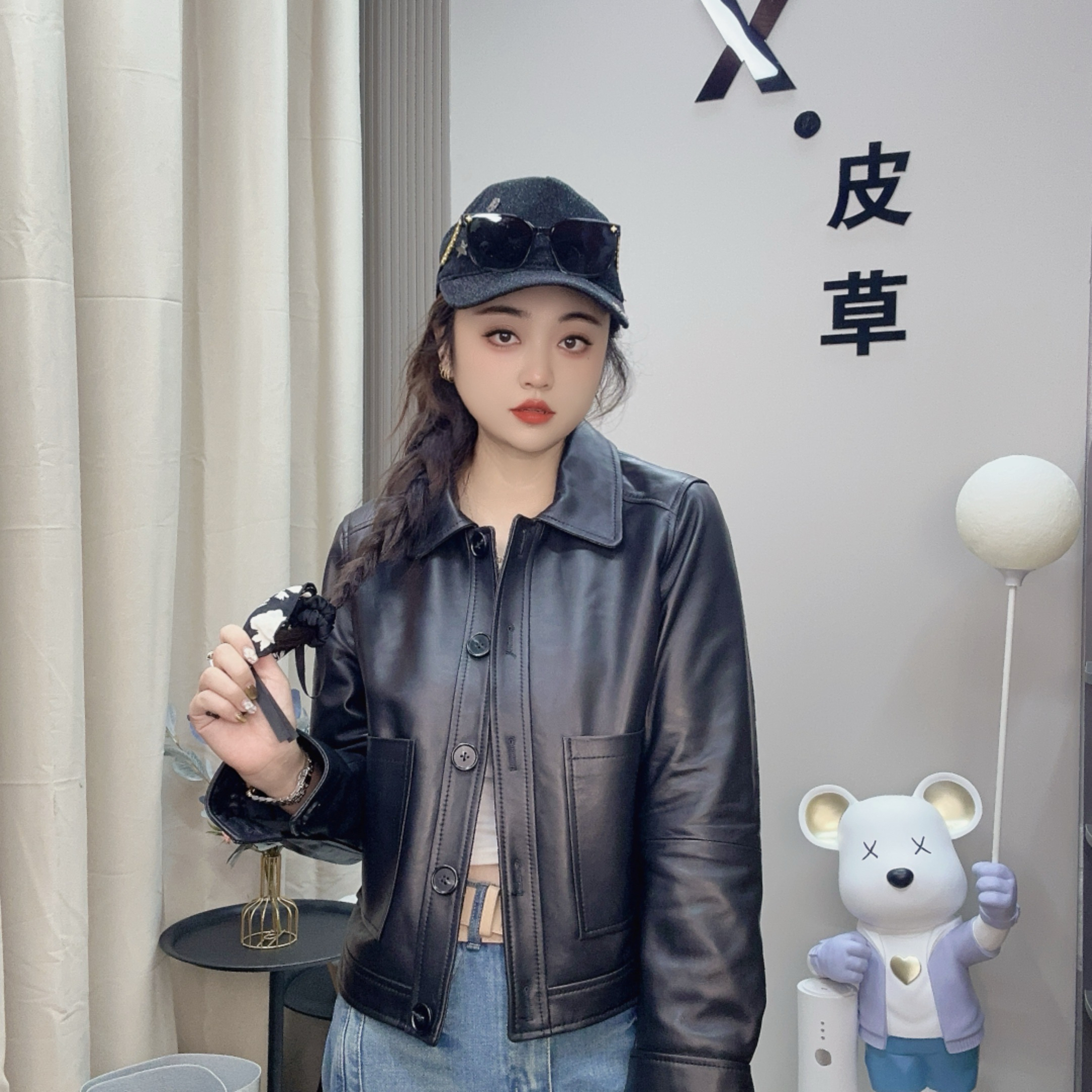XX推荐2025新款海军领绵羊皮真皮皮衣