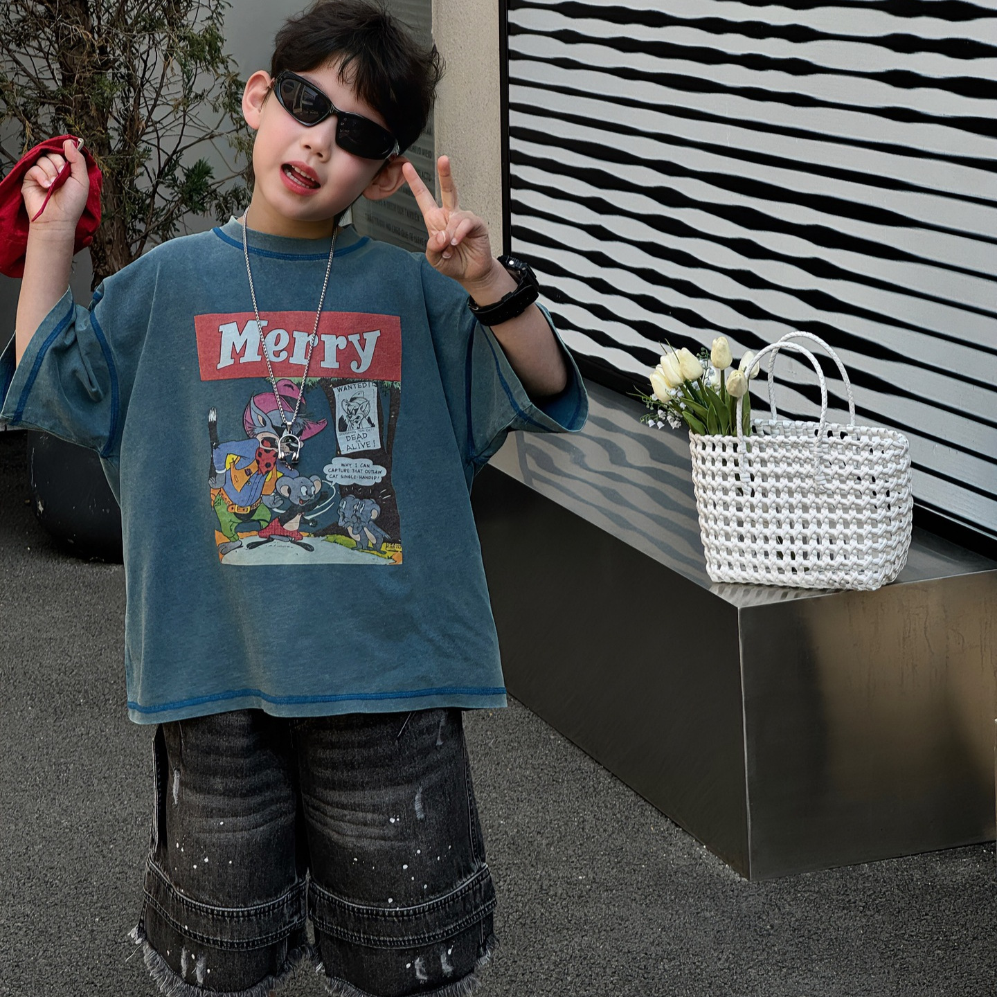 2025夏季新款韩版男童百搭美式做旧卡通T恤儿童短袖上衣潮