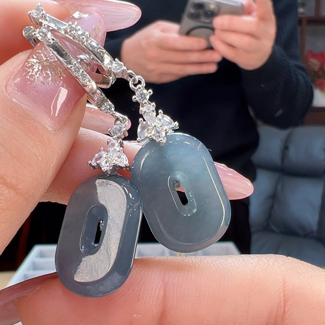 翡翠耳饰银S925镶嵌耳环20