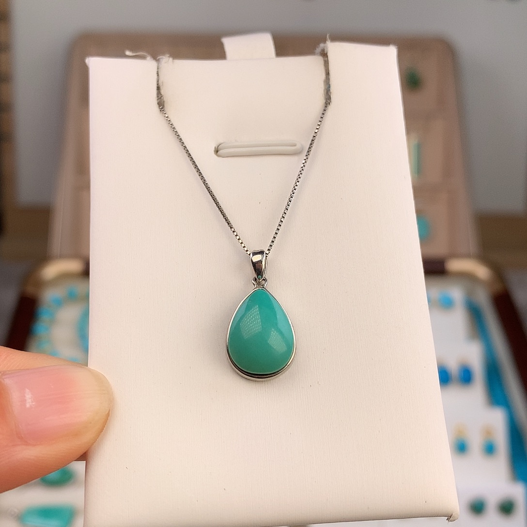 绿松石银S925镶嵌吊坠(不含链)