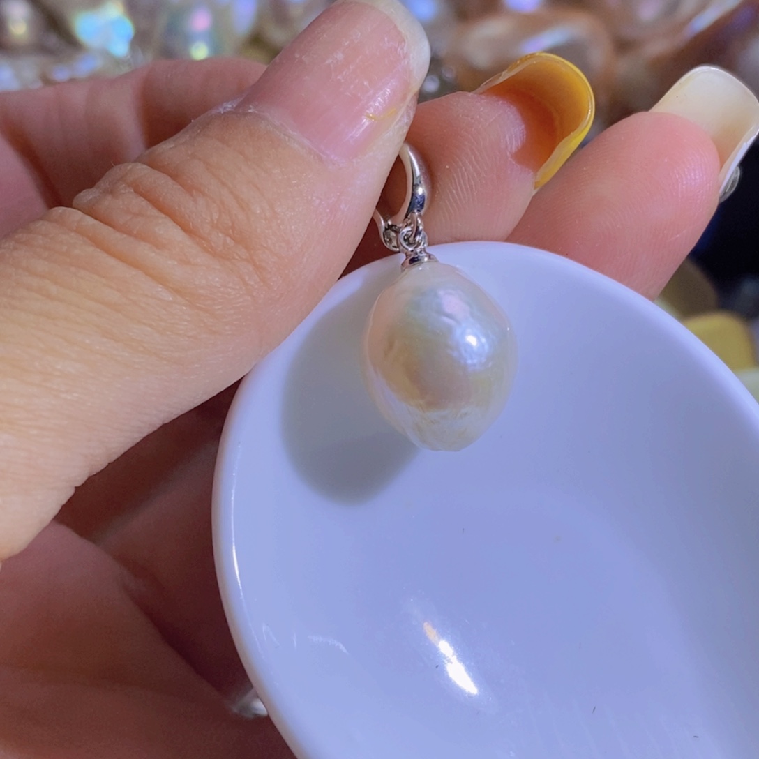 银S925镶嵌淡水珍珠天然珍珠无染色，无优化