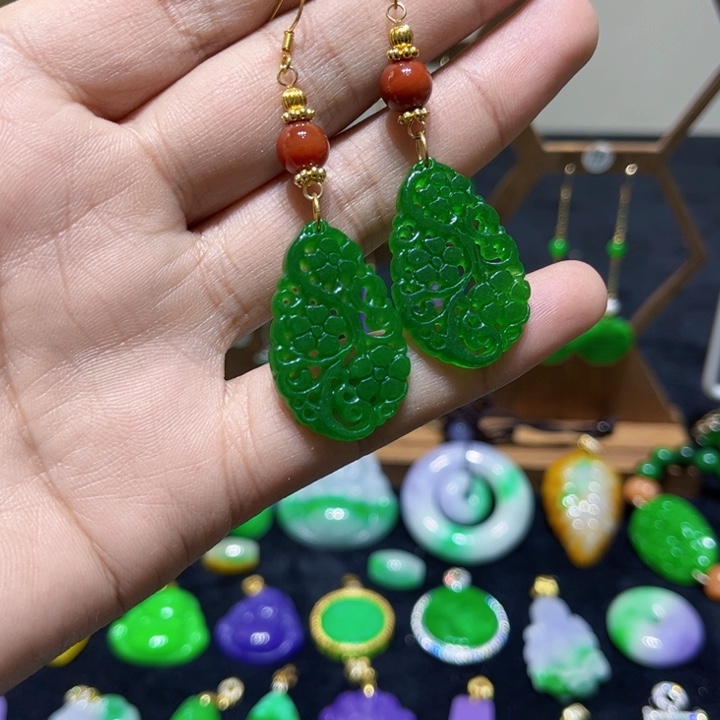 翡翠颈饰银S925镶嵌耳饰