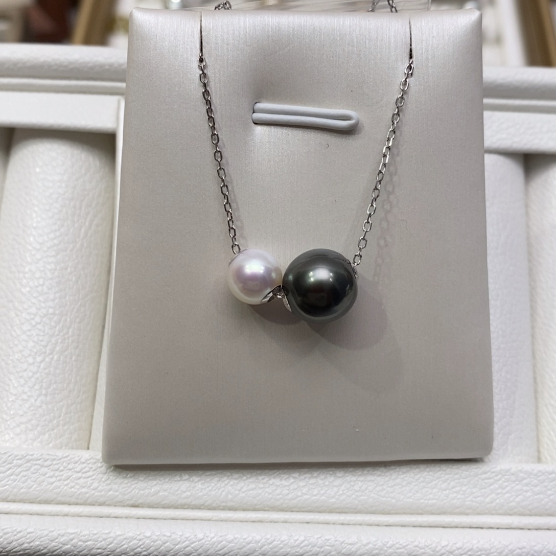 海水珍珠颈饰18K金镶嵌7-7.5akoya 大溪地9-10