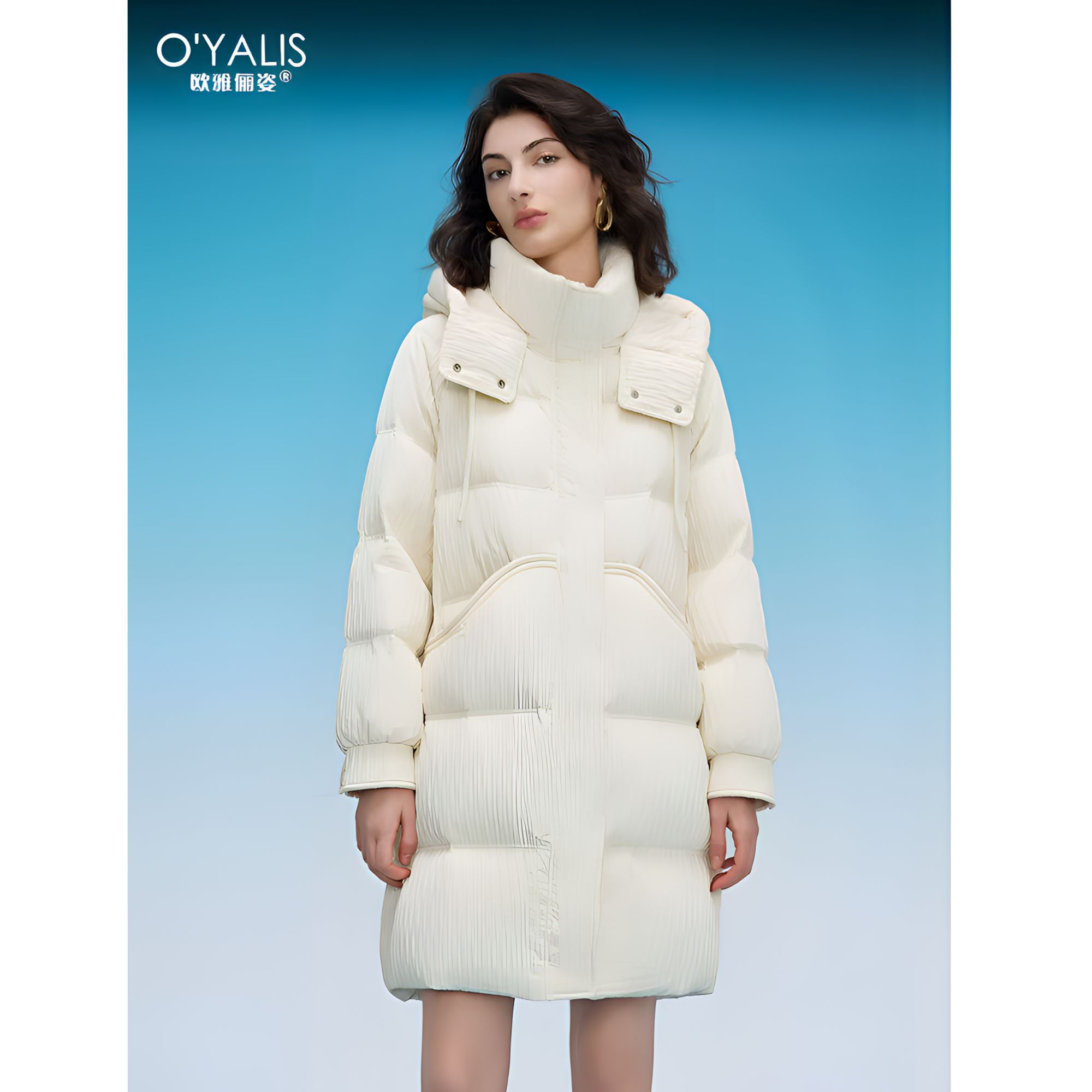 8211直筒型连帽长款羽绒服女士防风女装收腰户外加厚保暖女款过膝