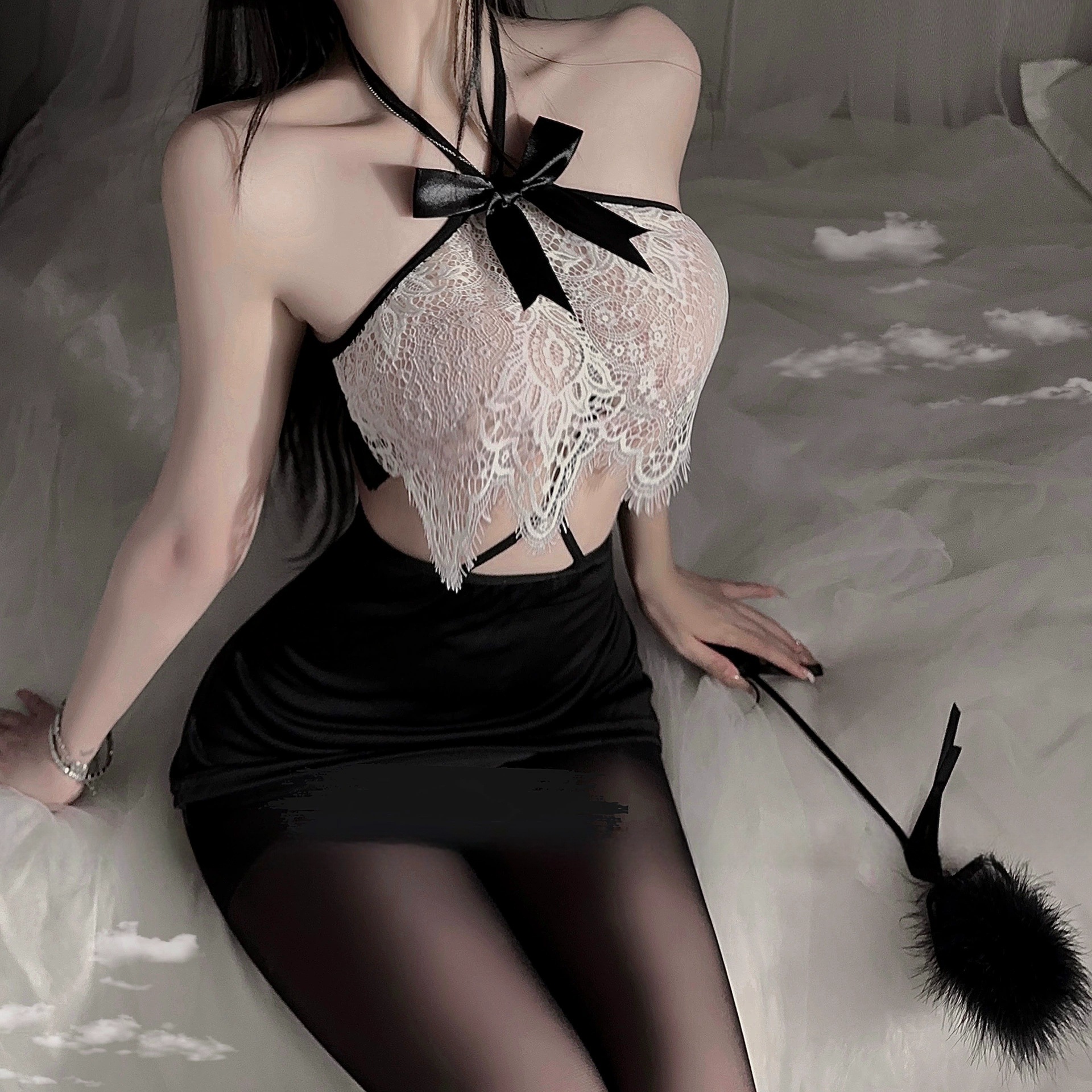 性感纯欲风纯欲制服蕾丝镂空显瘦睡衣夏季暗黑包臀居家服