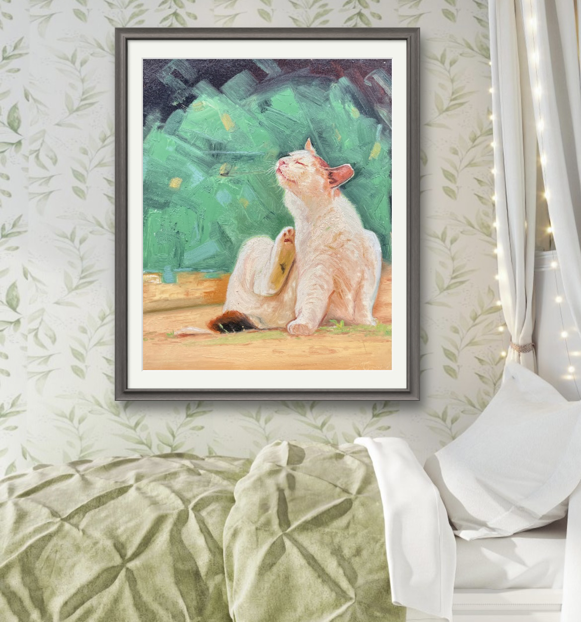 写意纯手绘猫咪油画40*50厘米顺丰包邮送画框