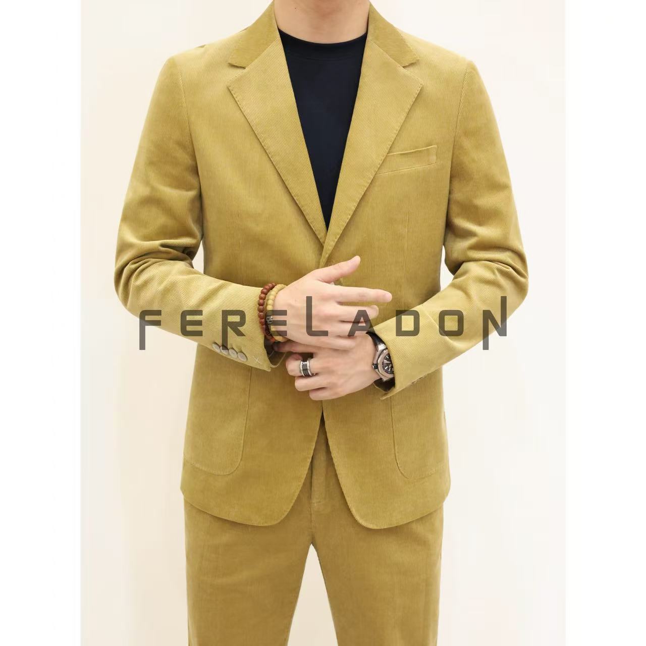 【Su匹马棉/铜氨丝】秋季新款超垂灯芯绒平驳领休闲西服套装+254817