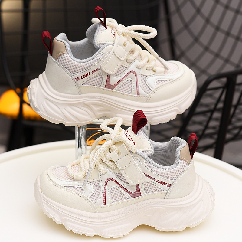 蜡比小星运动鞋女童软底老爹鞋透气白色鞋子2025新款男童春秋童鞋