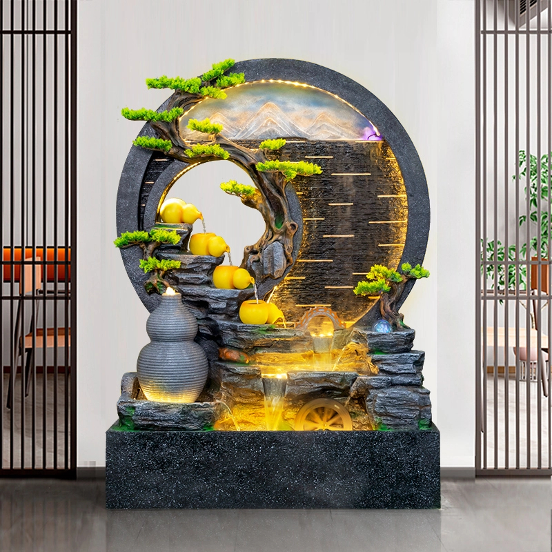 大型假山流水喷泉水幕墙客厅玄关公司店铺乔迁开业景观装饰摆件
