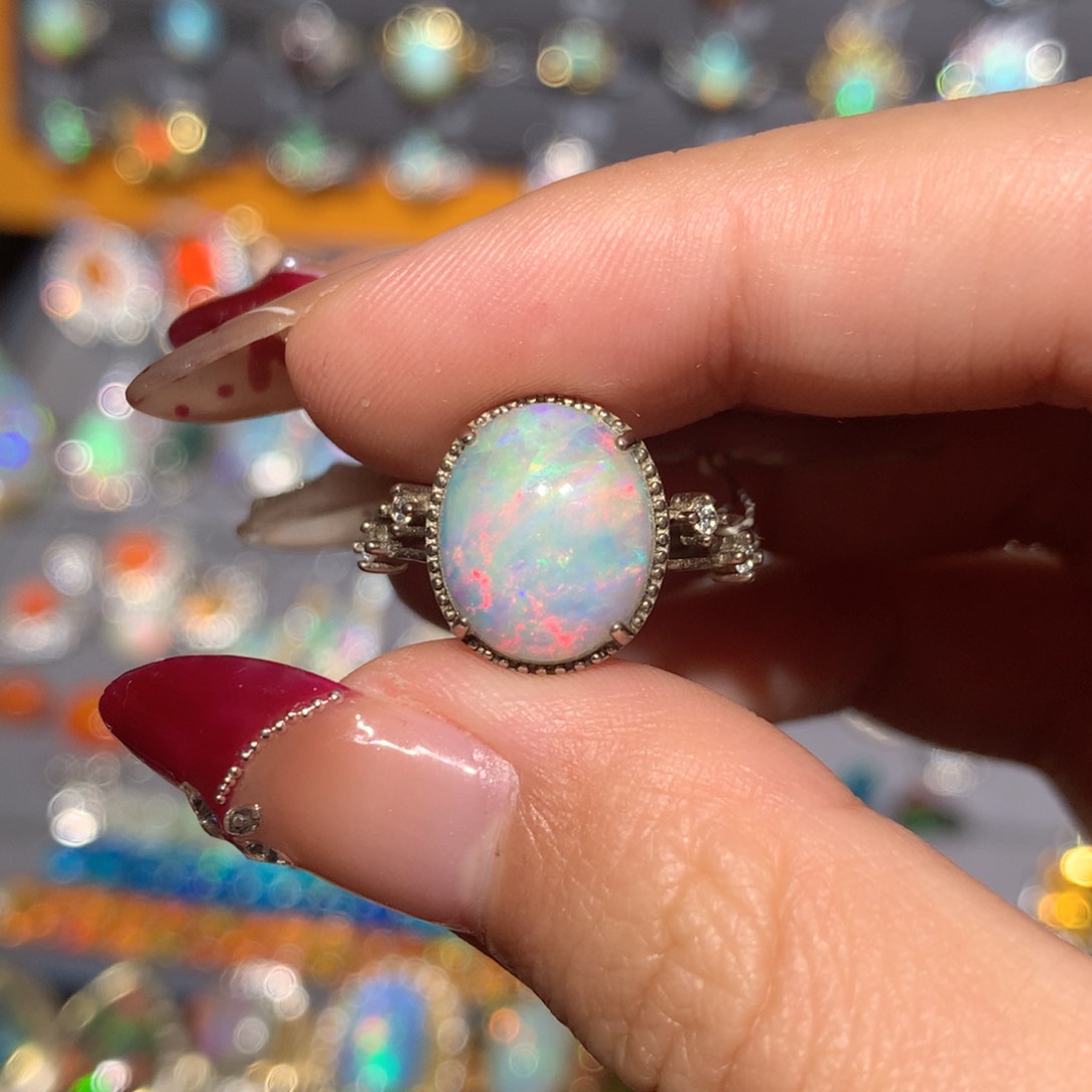 欧泊银S925镶嵌欧泊戒指y