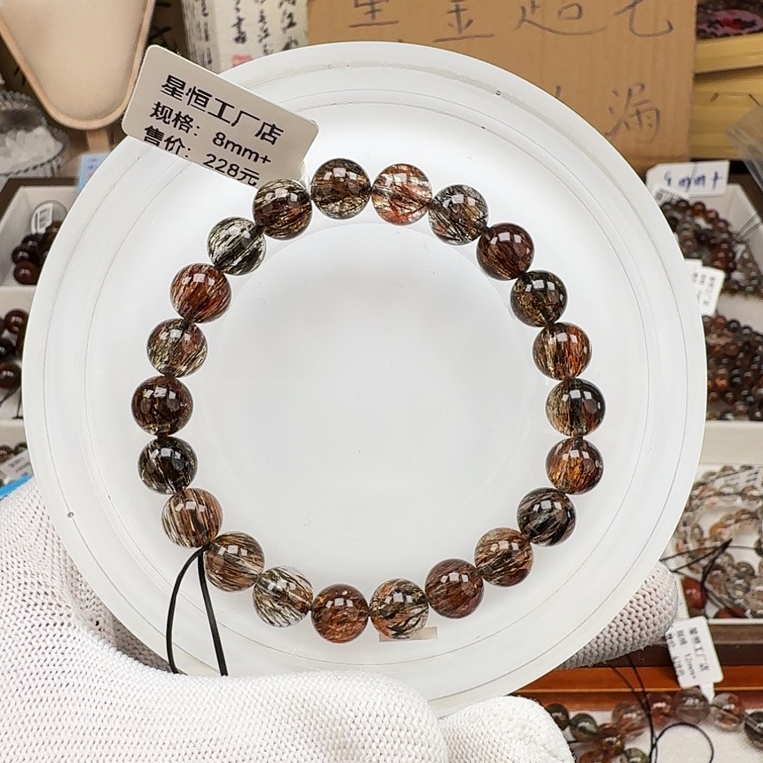 泰***芳水晶未镶嵌手链天然水晶黑金超七直播间链接