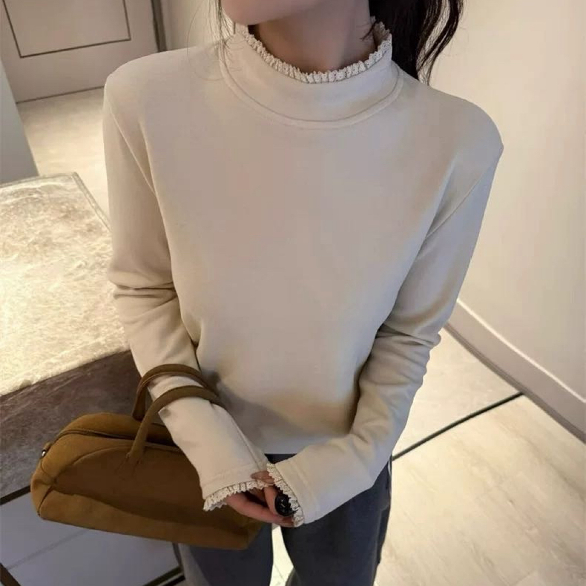 【周周家】9001拜耳绒半高领花边打底