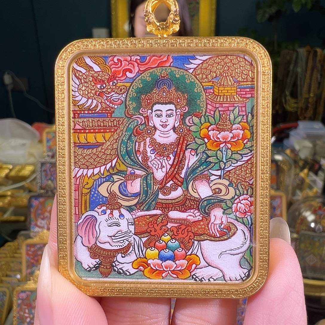 吊坠普贤热贡纯手绘唐卡