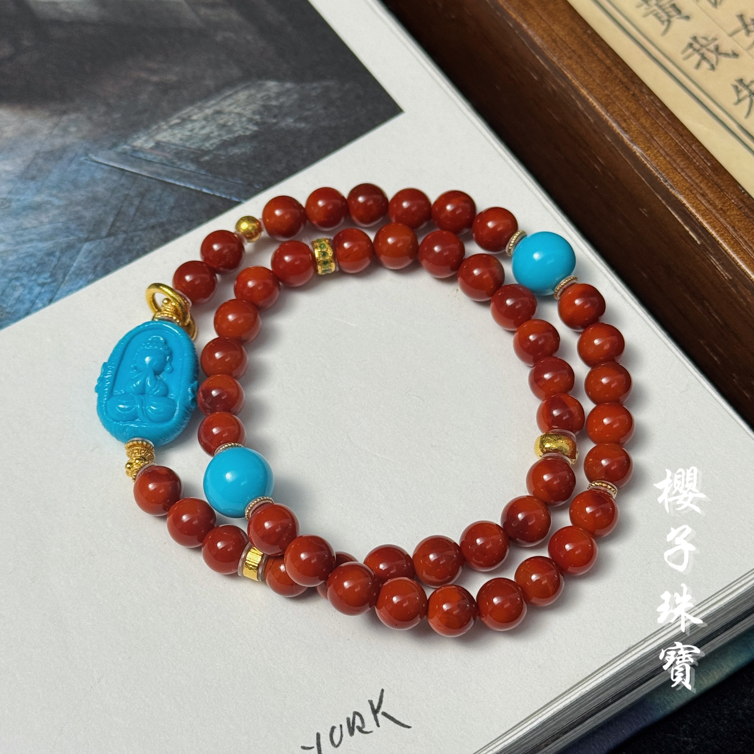 樱子 | 是悦 18K金原矿南红无相佛时尚设计双圈手串*YZNS3399