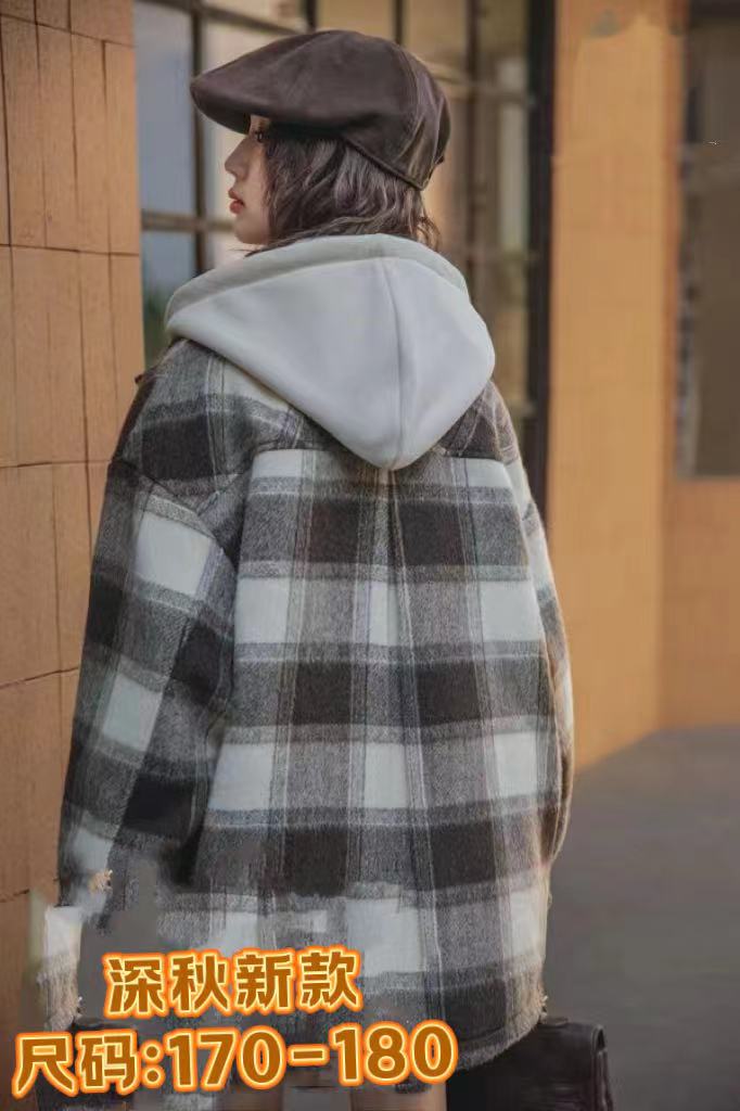 网红格子呢子外套洋气款