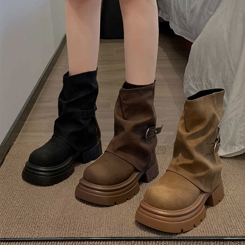 超火百搭马丁靴增高厚底中筒靴女2025年秋季新款英伦风高级感短靴
